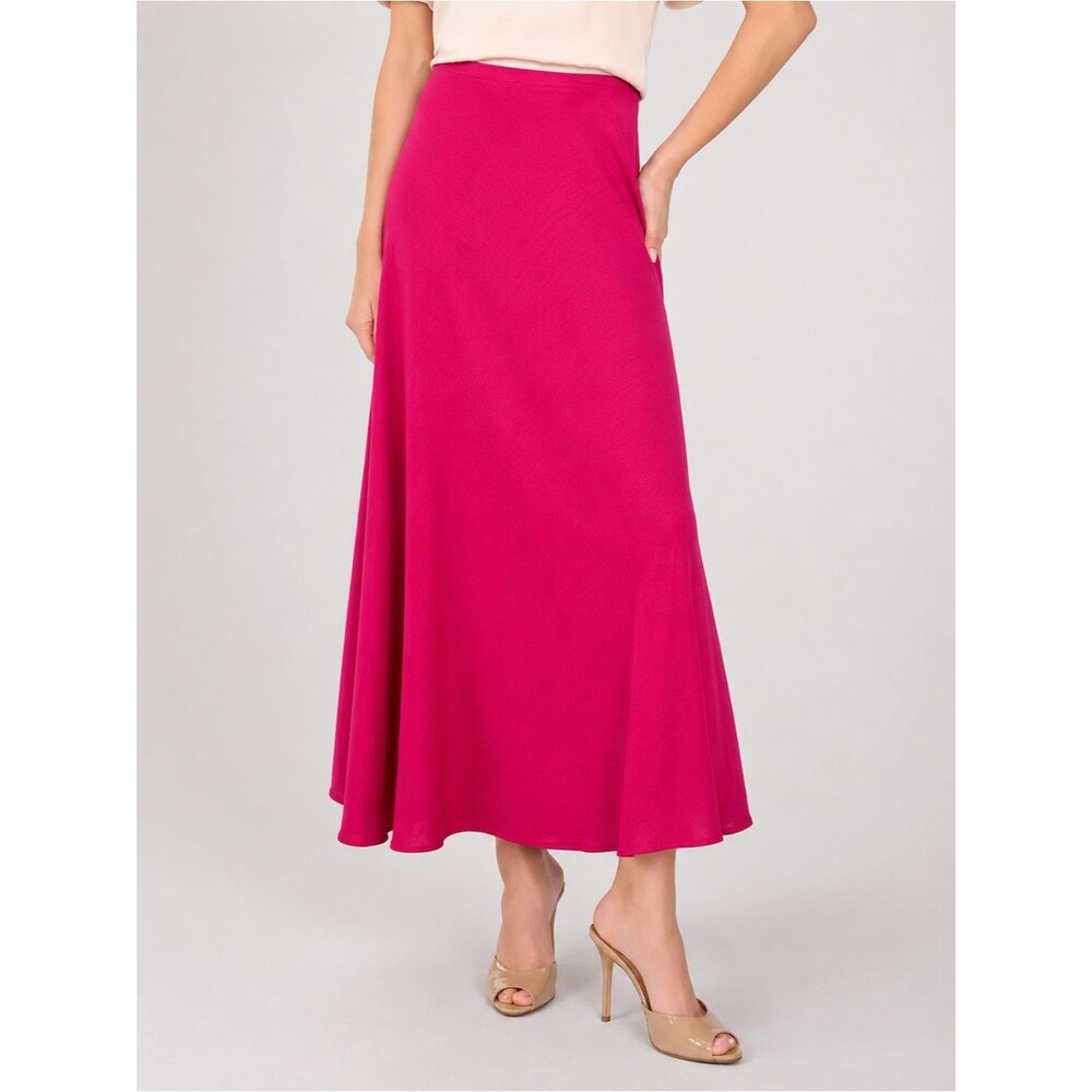 1.STATE Linen Blend A Line Maxi Skirt Hidden Side Zip Flowy Magenta 0 NEW